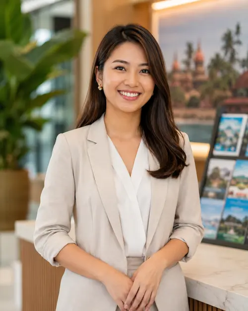 Malaysia culture guide smiling in a tropical city setting